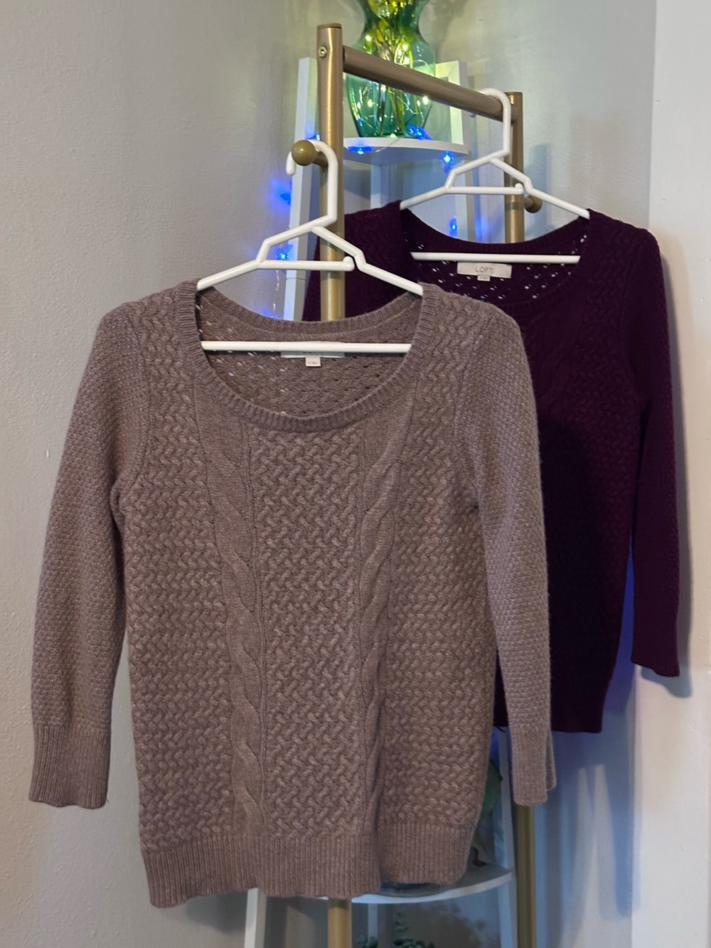 BUNDLE OF 2 - LOFT Cable Knit Scoop Neck Sweater - Taupe & Burgundy